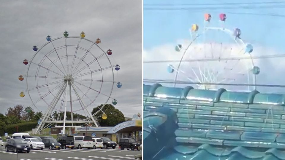 Surreales Schauspiel: Taifun wirbelt Riesenrad-Gondeln durch die Luft Surreales Schauspiel: Taifun wirbelt Riesenrad-Gondeln durch die Luft