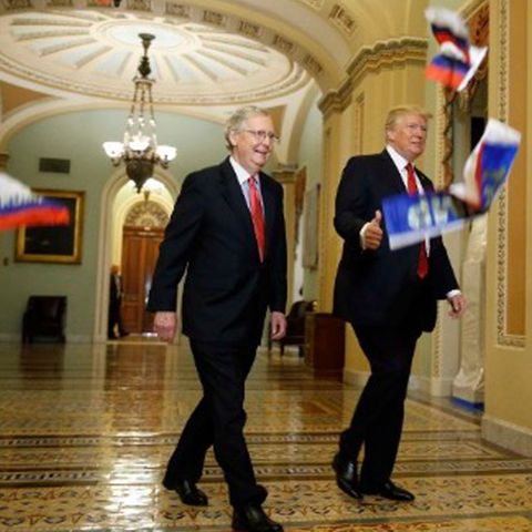 Protestaktion im Kapitol: Aktivist bewirft Trump mit Russland-Flaggen - das steckt dahinter