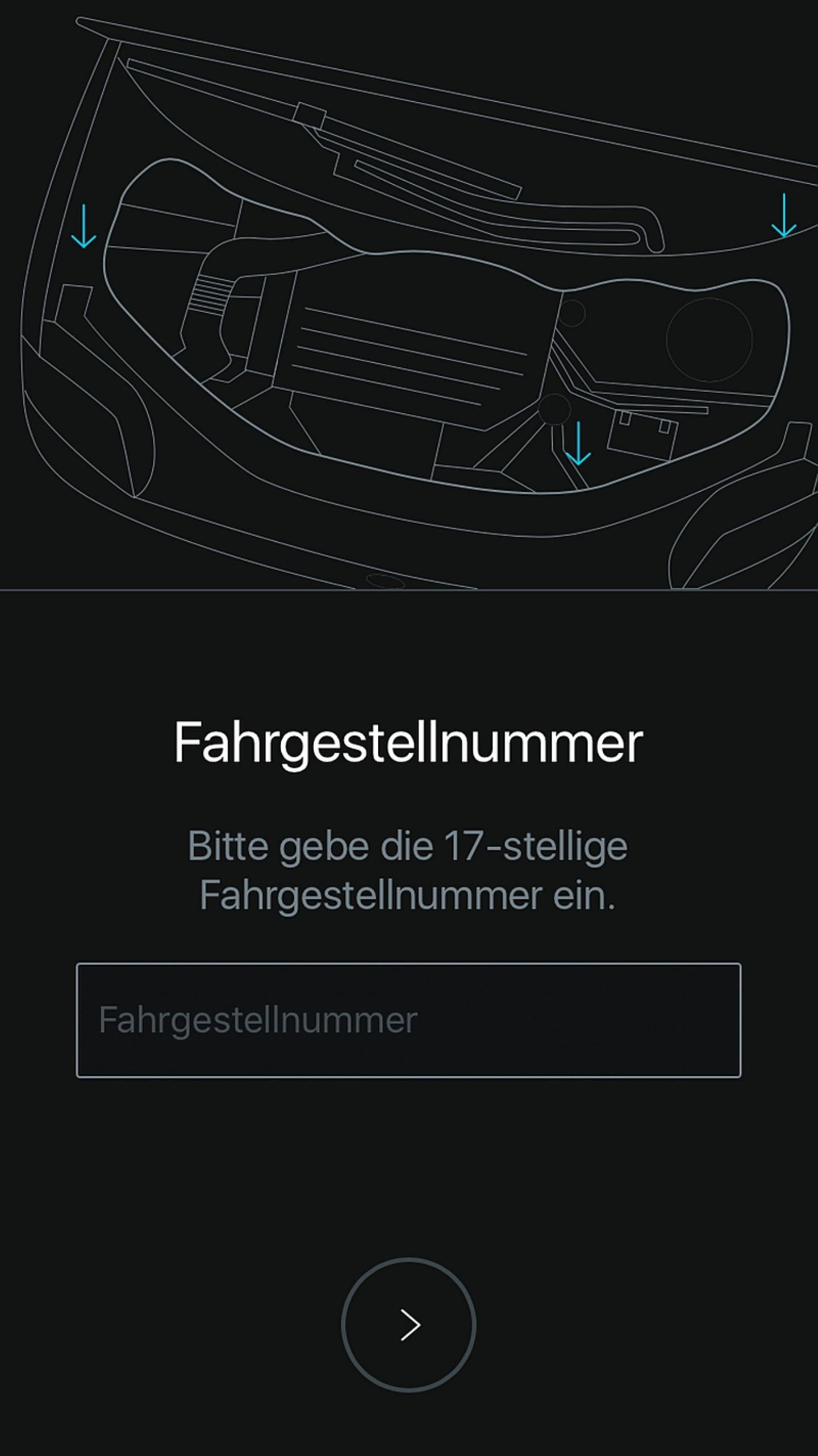 Zur Einrichtung ist die Fahrgestellnummer nötig