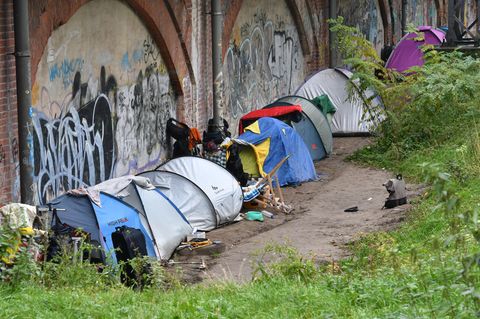 Im Tiergarten in Berlin stehen zahlreiche Zelte von Obdachlosen