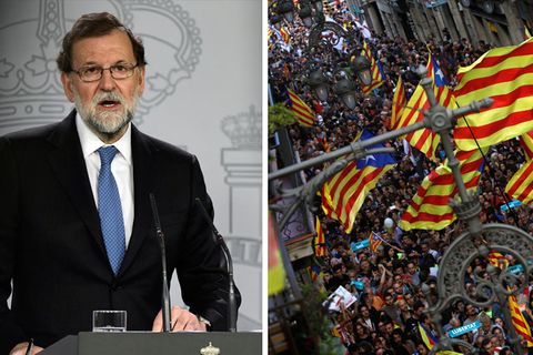 Während der spanische Ministerpräsident Mariano Rajoy seine Maßnahmen verkündete, gingen in Katalonien Tausende auf die Straße