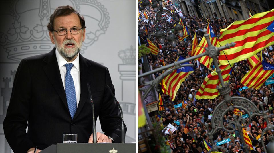 Während der spanische Ministerpräsident Mariano Rajoy seine Maßnahmen verkündete, gingen in Katalonien Tausende auf die Straße