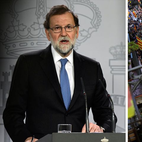 Während der spanische Ministerpräsident Mariano Rajoy seine Maßnahmen verkündete, gingen in Katalonien Tausende auf die Straße