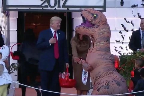 Halloween im Weißen Haus: Trump ignoriert als Dino verkleidetes Kind - die Twitter-User amüsiert's