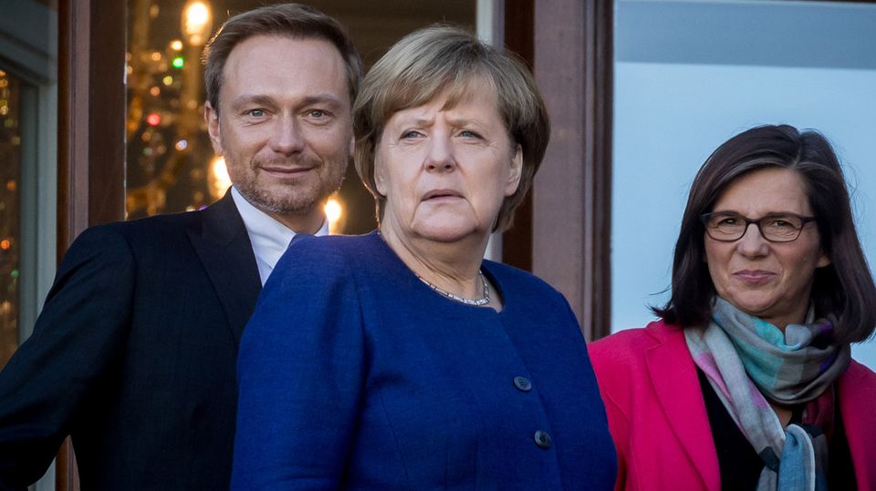 Bundeskanzlerin Angela Merkel, FDP-Vorsitzender Christian Lindner und die Grünen-Fraktionsvorsitzende Katrin Göring-Eckardt