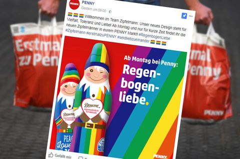 Stein des Anstoßes: Der "Regenbogen-Zipfelmann" des Lebensmitteldiscounters Penny