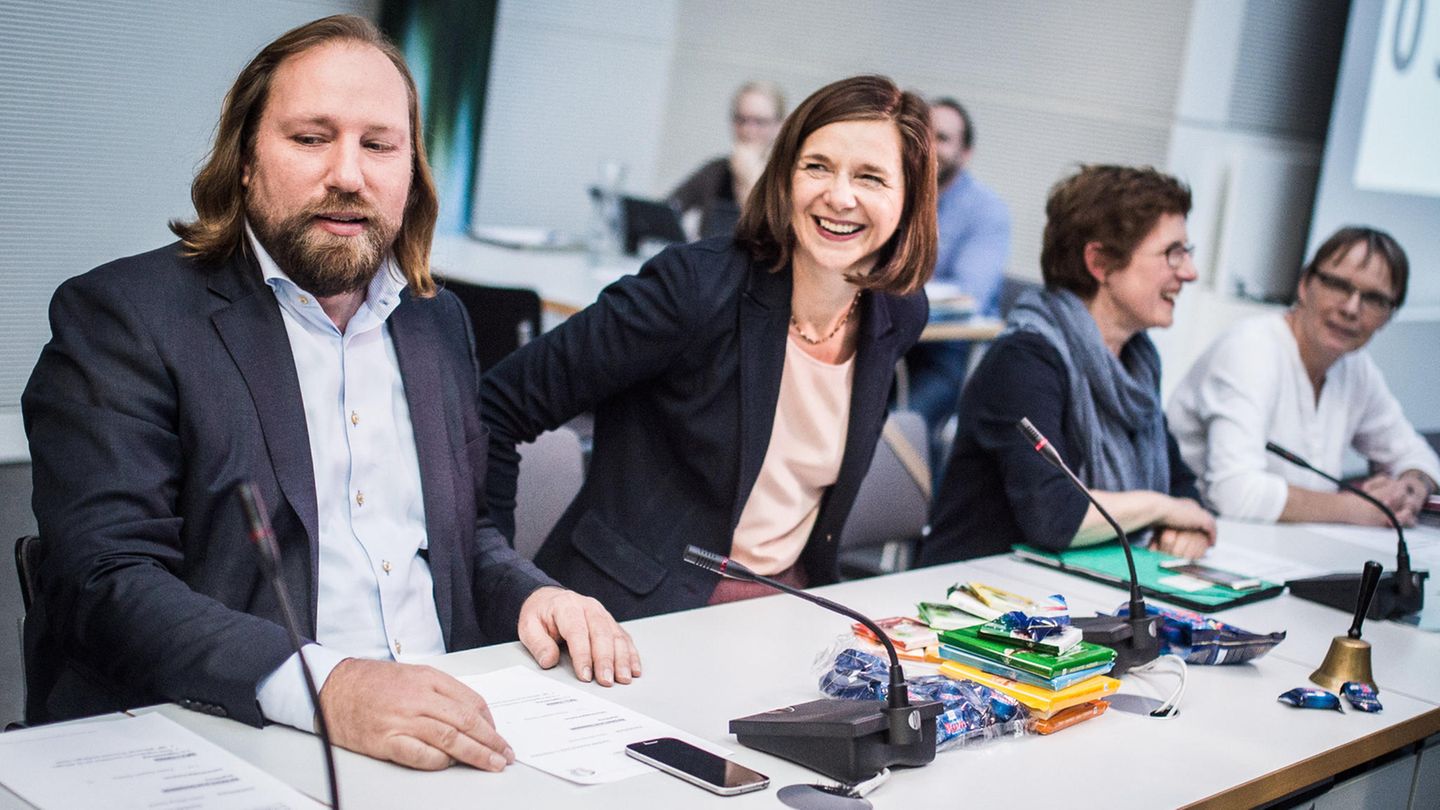 Anton Hofreiter und Katrin Göring-Eckardt, die Fraktionsvorsitzenden der Grünen, bei einer Sitzung der Partei in Berlin