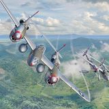 Die zweimotorige P-38 Lightning galt als technisch schwierig zu fliegen. Das Bild zeigt den Moment kurz bevor Tommy McGuire versucht, vor dem Japaner Akira Sugimoto auszubrechen. Wegen der Zusatztanks schmierte seine P-38 bei dem Manöver ab. So möglichte es McGuire seinem Wingman zu entkommen.