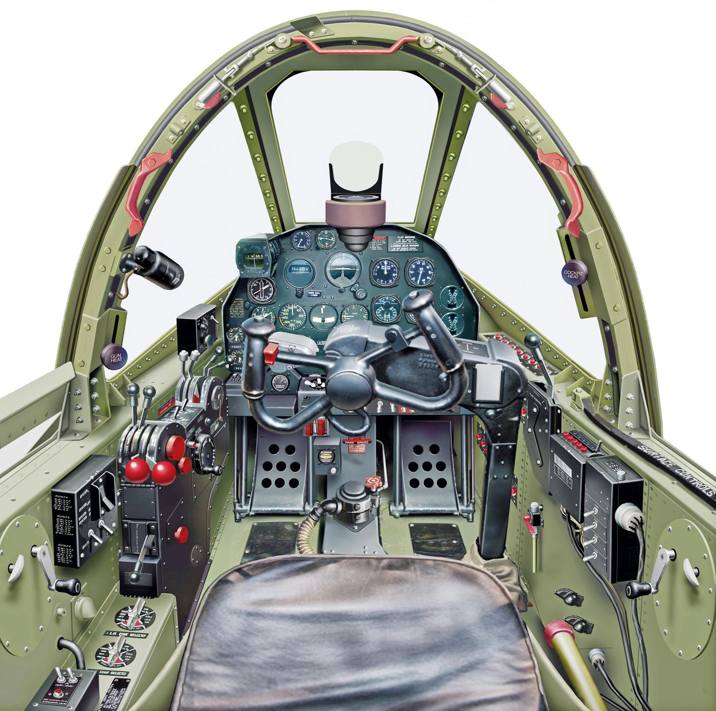Das Cockpit einer P-38 Lightning. Antoine de Saint-Exupéry, Autor von "Der kleine Prinz", starb an Bord einer Maschine des Typs.