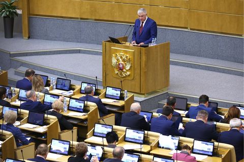 Innenminister Vladimir Kolokoltsev spricht zum Parlament in Moskau, Russland