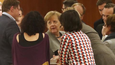 Bundeskanzlerin Merkel während der Jamaika-Sondierungen am Sonntag in der Landesvertretung von Baden-Württemberg in Berlin