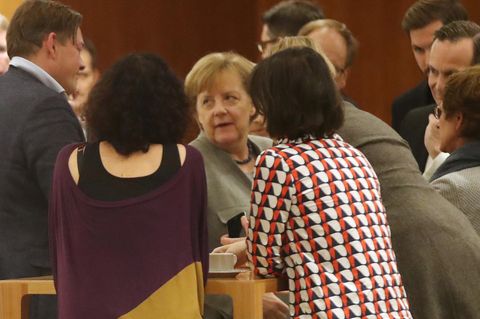 Bundeskanzlerin Merkel während der Jamaika-Sondierungen am Sonntag in der Landesvertretung von Baden-Württemberg in Berlin