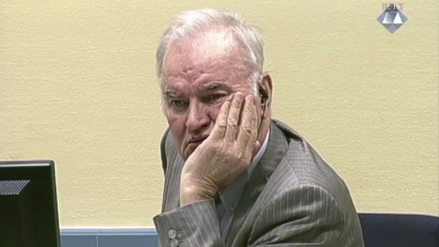 Ratko Mladic sitzt im Gerichtssaal der UN-Kriegsverbrechertribunals