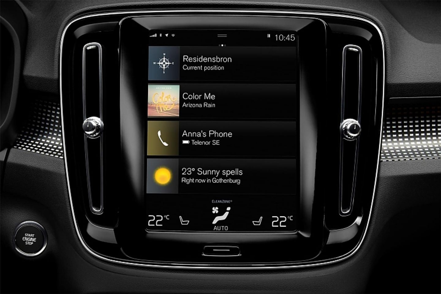 Das zentrale Display im Volvo XC40 ist dem Fahrer leichtzugeneigt