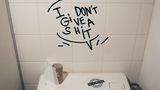 Über einer Toilette steht der Spruch "I don't give a shit"