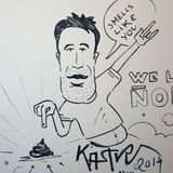 Eine gemalte Figur zeigt auf einen Haufen und sagt "Smells like you"