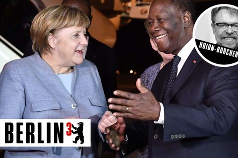 Angela Merkel im Gespräch mit dem Präsidenten der Elfenbeinküste Alassane Ouattara