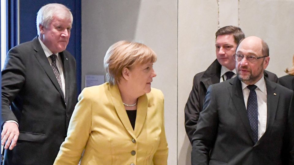 Horst Seehofer (l.), Angela Merkel (M.) und Martin Schulz (Archivbild)