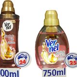 Die neue Version des Weichspülers "Vernel Soft & Oils" (links) hat deutlich weniger Inhalt, kostet aber mehr. Auf den Liter gerechnet zahlt der Kunde laut Verbraucherzentrale Hamburg 67 Prozent (bei Real) oder sogar 99 Prozent (Rewe) mehr. Hersteller Henkel aber rechnet anders: Wegen der "erhöhten Parfümkonzentration" wurde die Dosierempfehlung gesenkt, sodass der Inhalt für fast genauso viele Waschladungen reichen soll. Ob der Verbraucher wirklich sparsamer mit dem Weichspüler umgeht? Die Dosierkappe ist jedenfalls gleich groß geblieben.