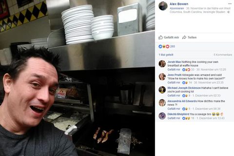Alex Bowen brät sich im Waffle House sein Sandwich selbst