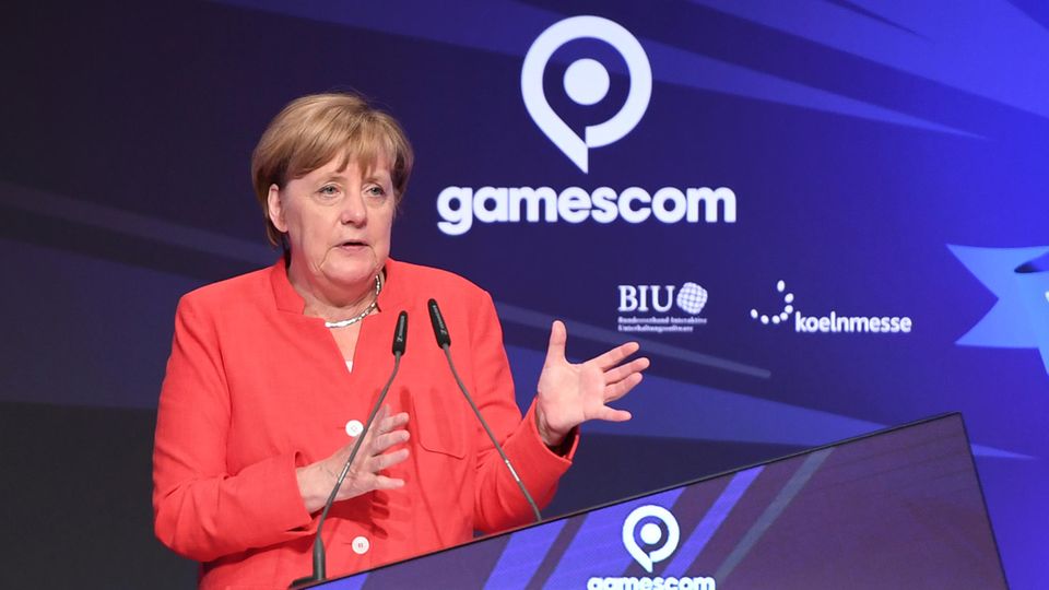 Bundeskanzlerin Angela Merkel bei ihrer Rede zur Eröffnung der „gamescom“