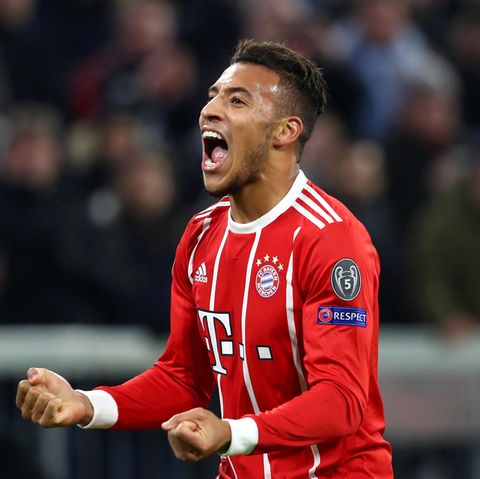 Corentin Tolisso jubelt nach dem dritten Tor für die Bayern in der Champions League gegen PSG