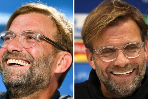 Liverpool-Trainer Jürgen Klopp links im August und rechts am Dienstag