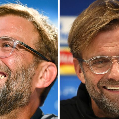 Liverpool-Trainer Jürgen Klopp links im August und rechts am Dienstag