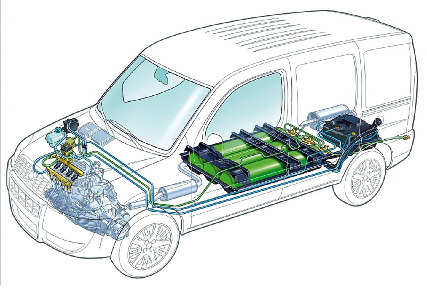 Beim Fiat befinden sich die CNG-Behälter am Unterboden