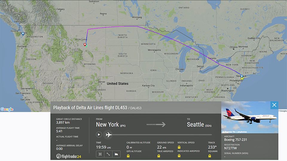 Dringendes Problem: Am 2. Dezember musste der Flug 453 auf dem Weg von New York (JFK) nach Seattle (SEA) eine Zwangspause in Billings (BIL), im Bundesstaat Montana, einlegen. Am 2. Dezember musste der Flug 453 auf dem Weg von New York (JFK) nach Seattle (SEA) eine Zwangspause in Billings (BIL), im Bundesstaat Montana, einlegen.