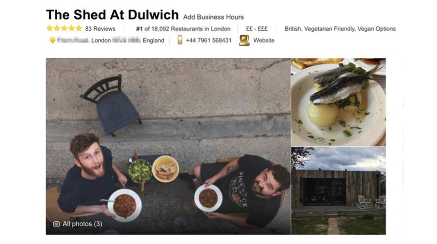Das beste Lokal in ganz London - durch Fake-Bewertungen.