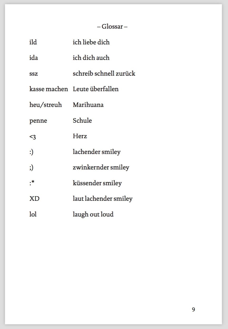 Glossar aus Die Cops ham mein Handy