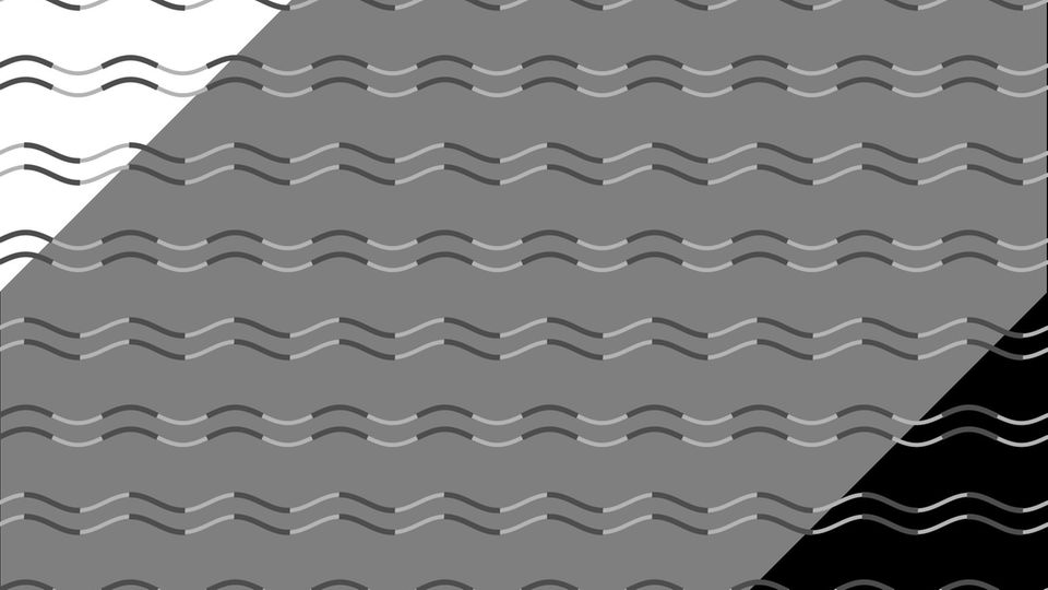 Vor einem grauen Hintergrund verwandeln sich Wellen in Zacken. Vor dem schwarzen und weißen Hintergrund passiert dies nicht.