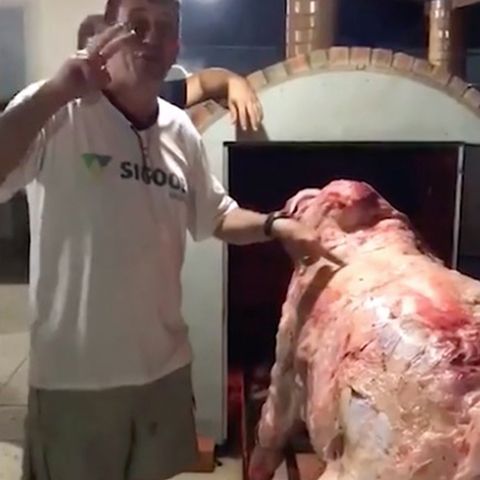 Extremes Barbecue: Brasilianer schieben ganze Kuh in den Ofen - und sorgen bei Gästen für Aufsehen