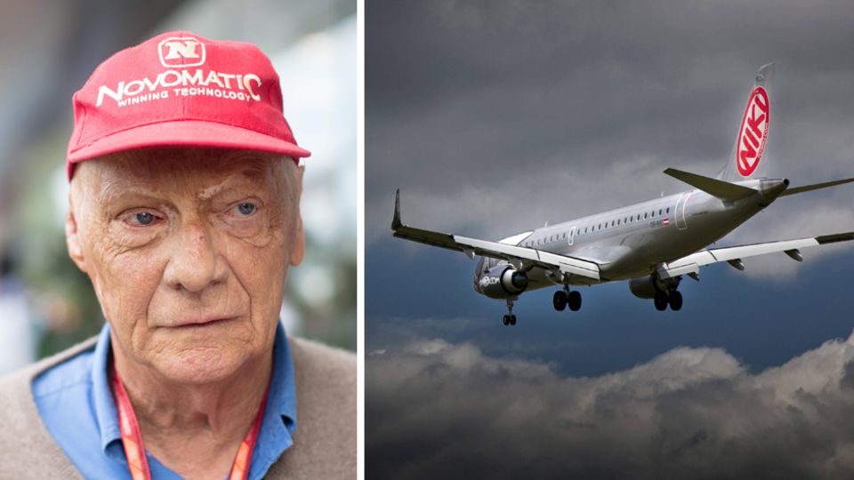 Niki Lauda und ein Flugzeug der Airline Niki