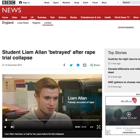 Auch die BBC berichtet über den Fall von Liam Allan, der zwei Jahre lang zu Unrecht beschuldigt wurde, eine Vergewaltiger zu sein