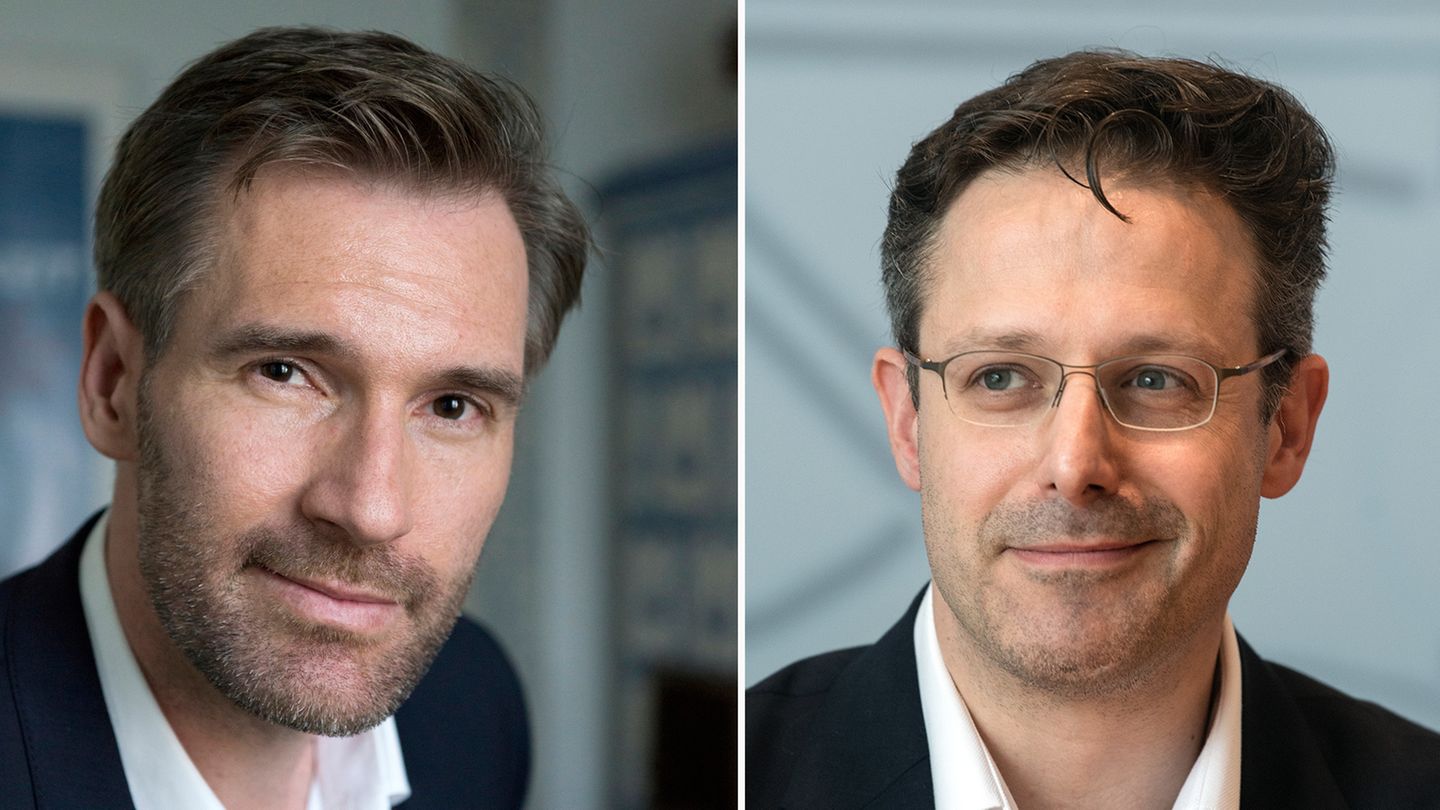 Ben Braun (l.) spielt in "Dunkle Zeit" den DNP-Generalsekretär Benjamin Reinders, der eine Affäre mit Nina Schramm hat. Brauns Rolle wurde offenbar an Ex-AfD-NRW-Chef Marcus Pretzell angelegt, für den Frauke Petry ihren Mann verließ. 