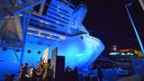 Am Kreuzfahrtterminal auf Dodge Island in Miami haben am Abend zwei MSC-Schiffe festgemacht: ein Containerschiff und der Täufling, die "MSC Seaside".