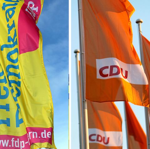 Eine Kombo zeigt Flaggen der FDP, der CDU und der Alternative für Deutschland