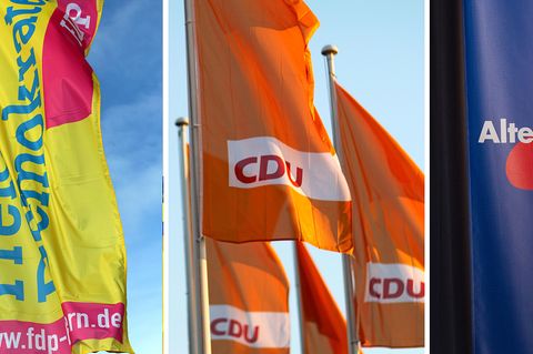 Eine Kombo zeigt Flaggen der FDP, der CDU und der Alternative für Deutschland