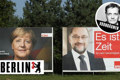 GroKo-Sondierer  Angela Merkel (CDU) und Martin Schulz (SPD) auf Wahlplakaten (Archivbild)