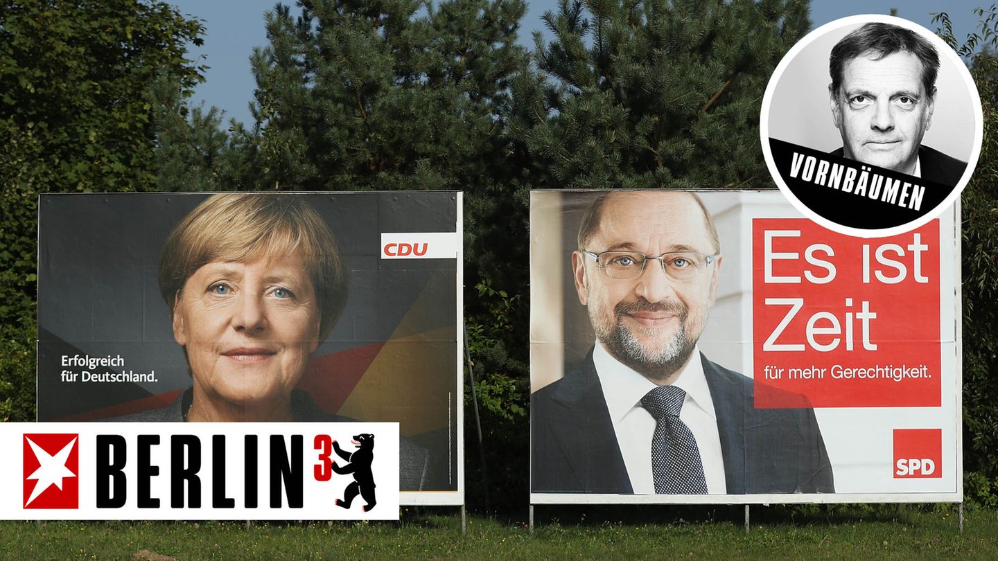 GroKo-Sondierer  Angela Merkel (CDU) und Martin Schulz (SPD) auf Wahlplakaten (Archivbild)