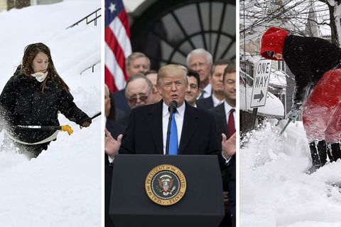 Menschen in den USA kämpfen mit Schneemassen, US-Präsident Donald Trump