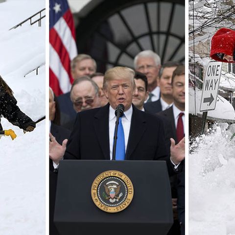 Menschen in den USA kämpfen mit Schneemassen, US-Präsident Donald Trump