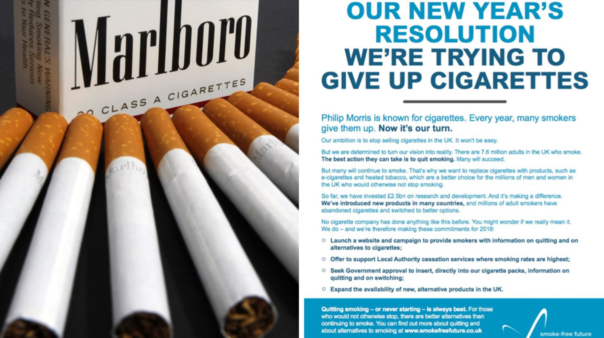 Philip Morris verspricht in Anzeigen, mit Zigaretten aufzuhören