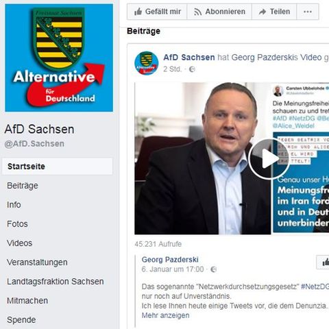 Die Facebook-Seite des AfD-Landesverbandes Sachsen