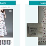 Dieses Kleid mit Lippenstift-Motiven sollte laut Bewerbung auf Jjshouse.de eigentlich aus Baumwolle bestehen. Stattdessen kam 100 Prozent Polyester, was sich auch im starken chemischen Geruch bemerkbar machte.