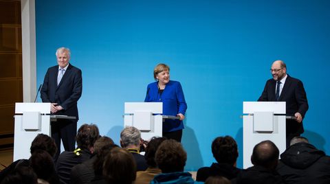 Horst Seehofer (CSU), Angela Merkel (CDU) und Martin Schulz (SPD)