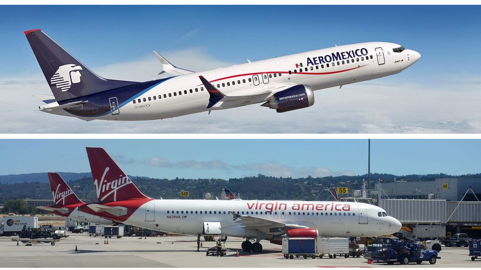 Landeanflug abgebrochen: Die beiden beteiligten Maschinen: Eine Boeing 737 der Aeromexico und ein Airbus A320 von Virgin America. Die beiden beteiligten Maschinen: Eine Boeing 737 der Aeromexico und ein Airbus A320 von Virgin America.
