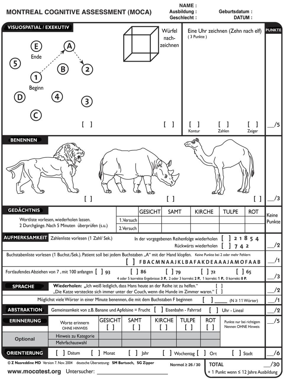 Gesundheits-Check Donald Trump Das Formular für das "Montreal Cognitive Assessment"-Verfahren